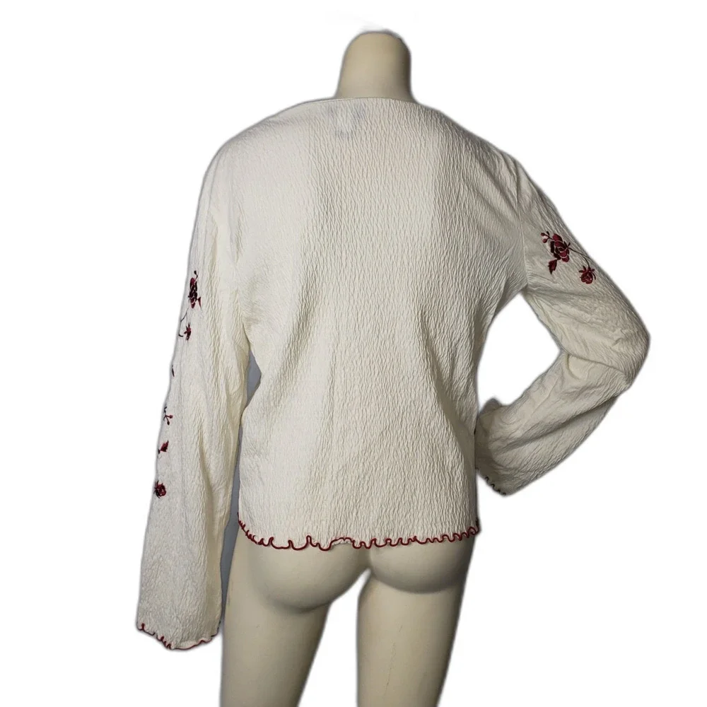 MODA INTERNATIONAL Long Sleeve Boho Enbroirdered Peasant Blouse Size Large - Picture 2 of 6